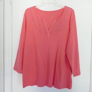 NEW Faded Glory peach salmon split collar v-neck long sleeve top size 2X